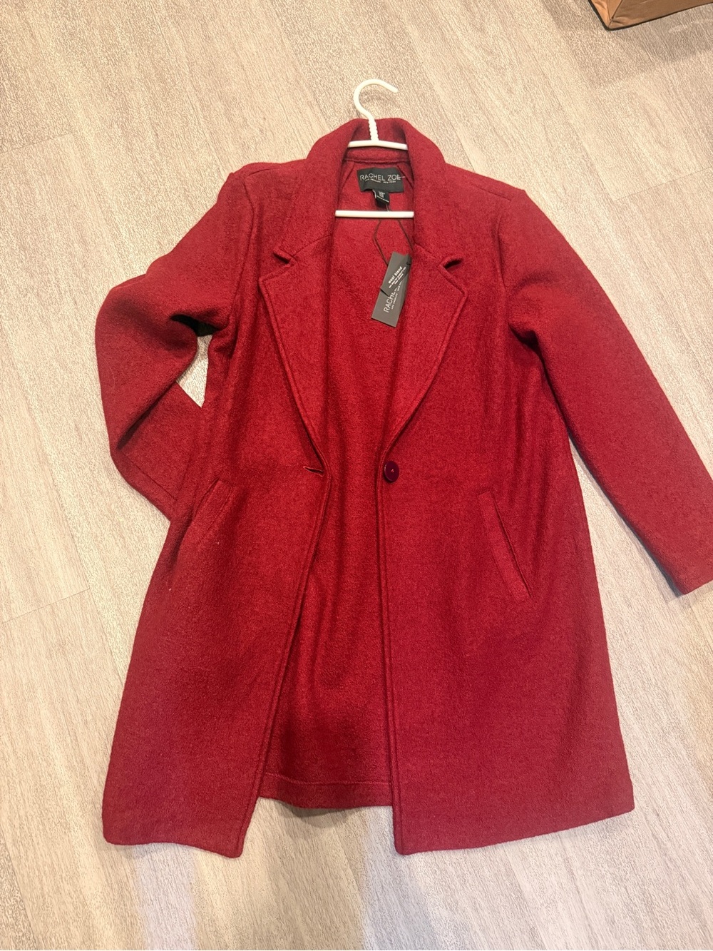 New Rachel Zoe Deep Red Wool-Blend Single-Button Pea Coat M